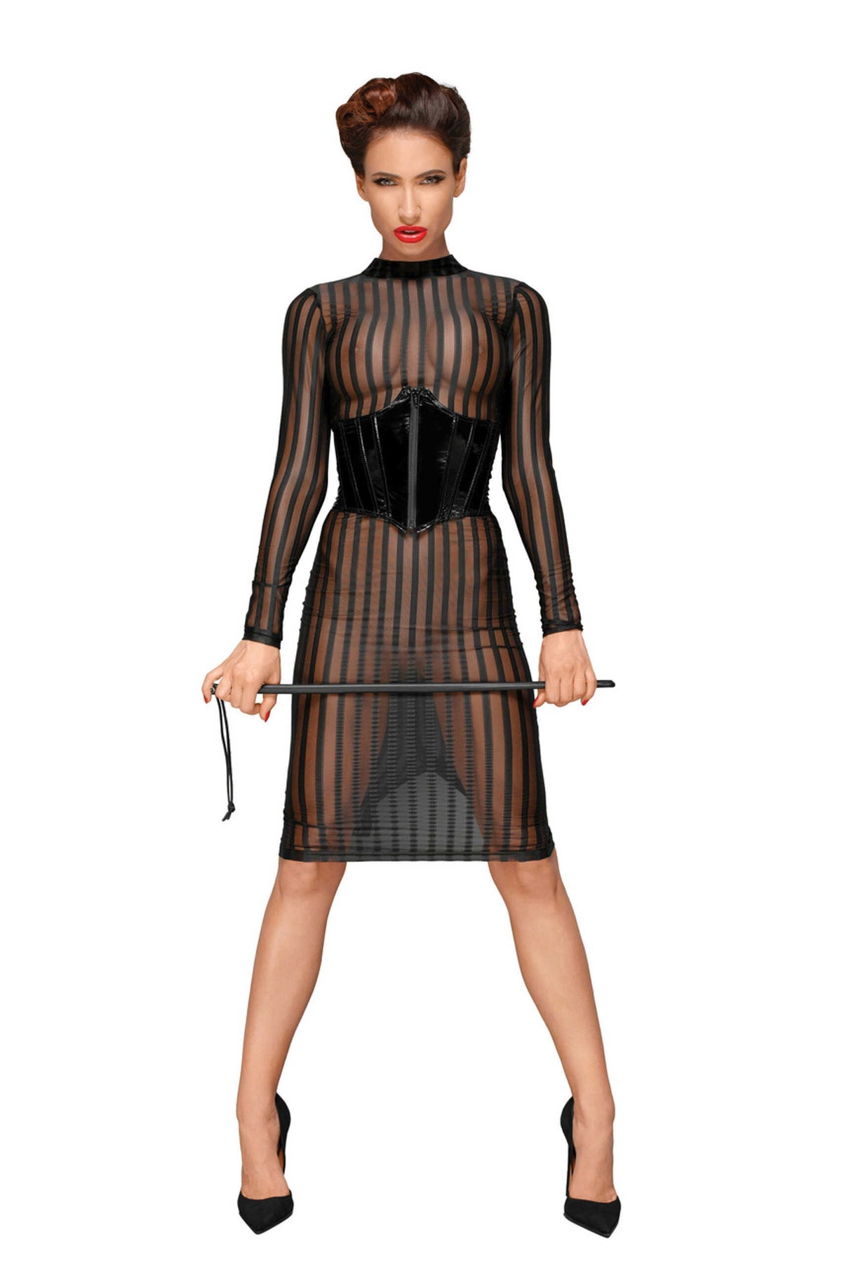 An additional view of the black tulle midi dress