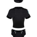 The black vinyl policewoman costume seen from another angle