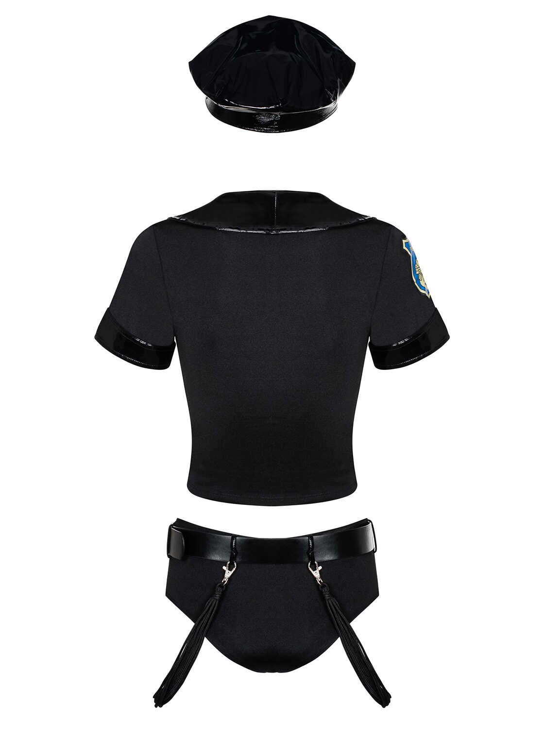 The black vinyl policewoman costume seen from another angle