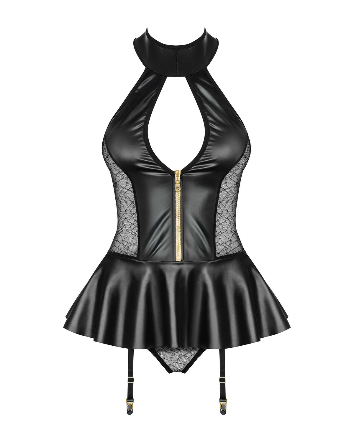 The black wet-look corset seen from another angle
