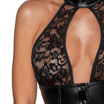The black wetlook and lace button dress with a continuous button placket