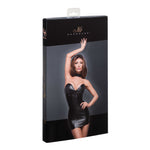 The black wetlook eco-leather minidress seen from another angle