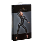 The black wetlook ring-collar overall, featuring back and crotch zippers