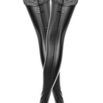 An additional view of the black wetlook stockings