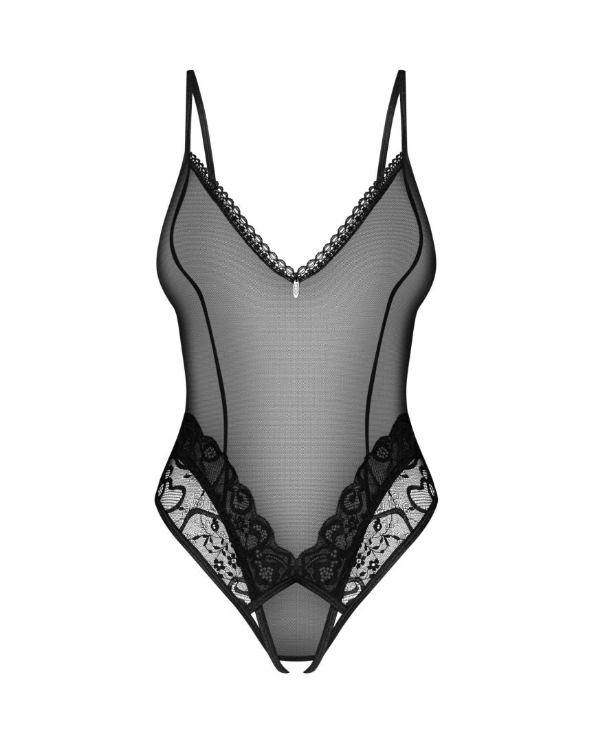 An additional view of the Blomentis black crotchless teddy