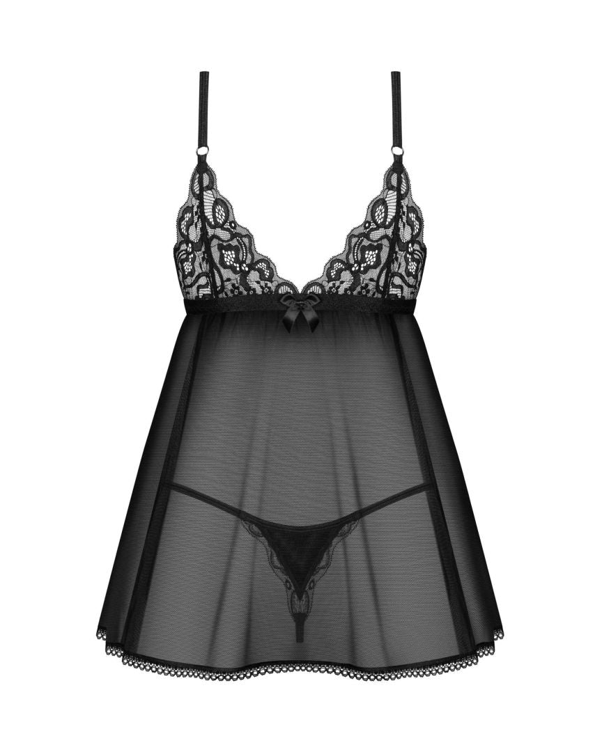 A further look at the Blomentis black lace babydoll and thong