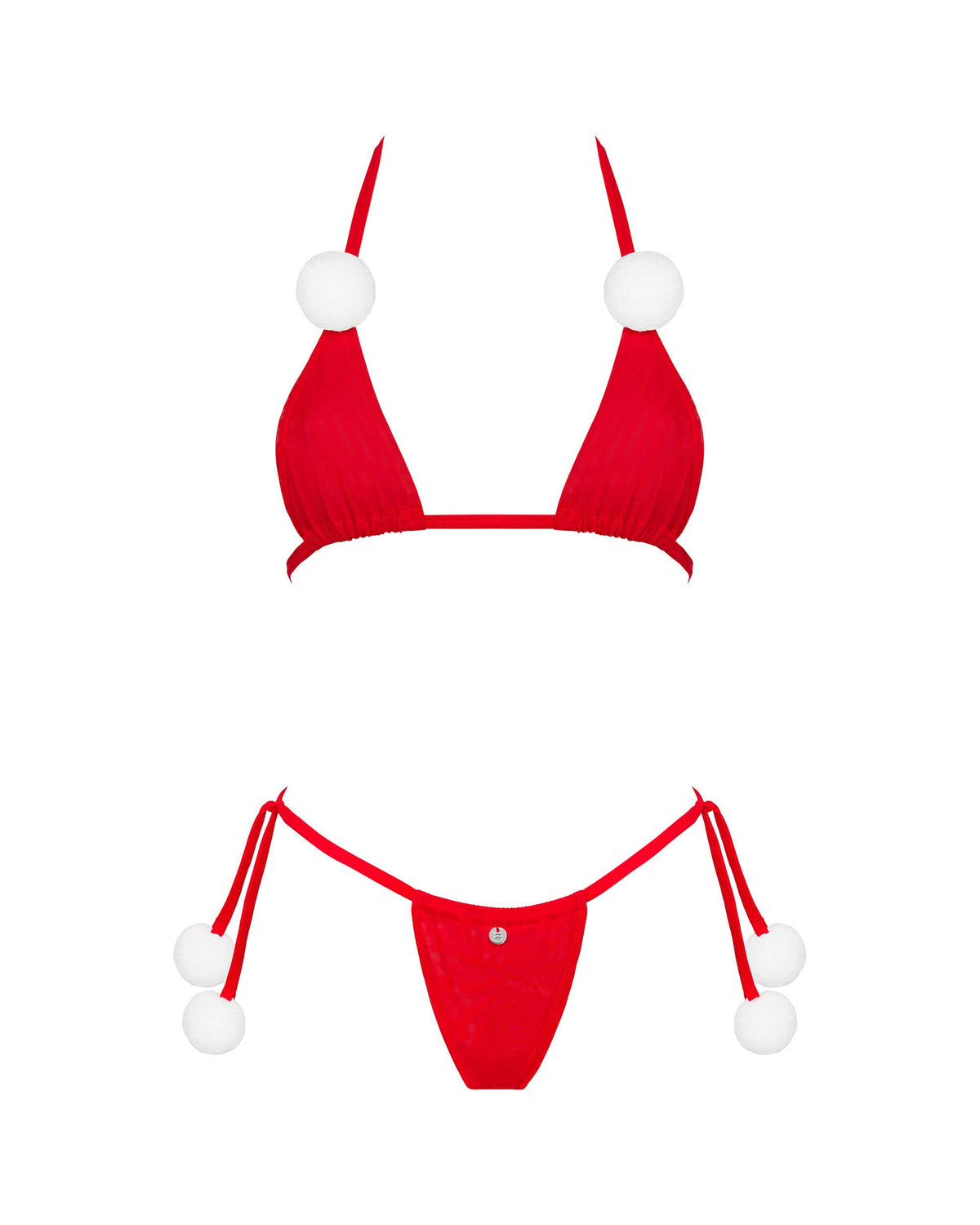 The Bobble Girl red pompom bra and thong set, seen from a different angle