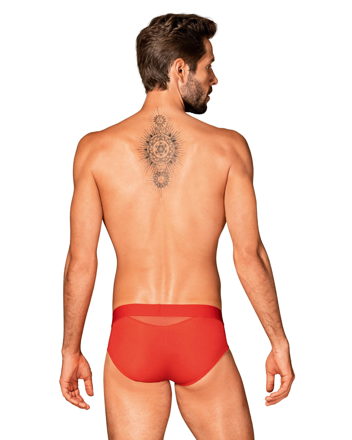 The Boldero red men's briefs with a silver pendant at the front