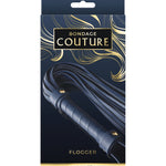Blue flogger with synthetic falls and nickel-free hardware by Bondage Couture