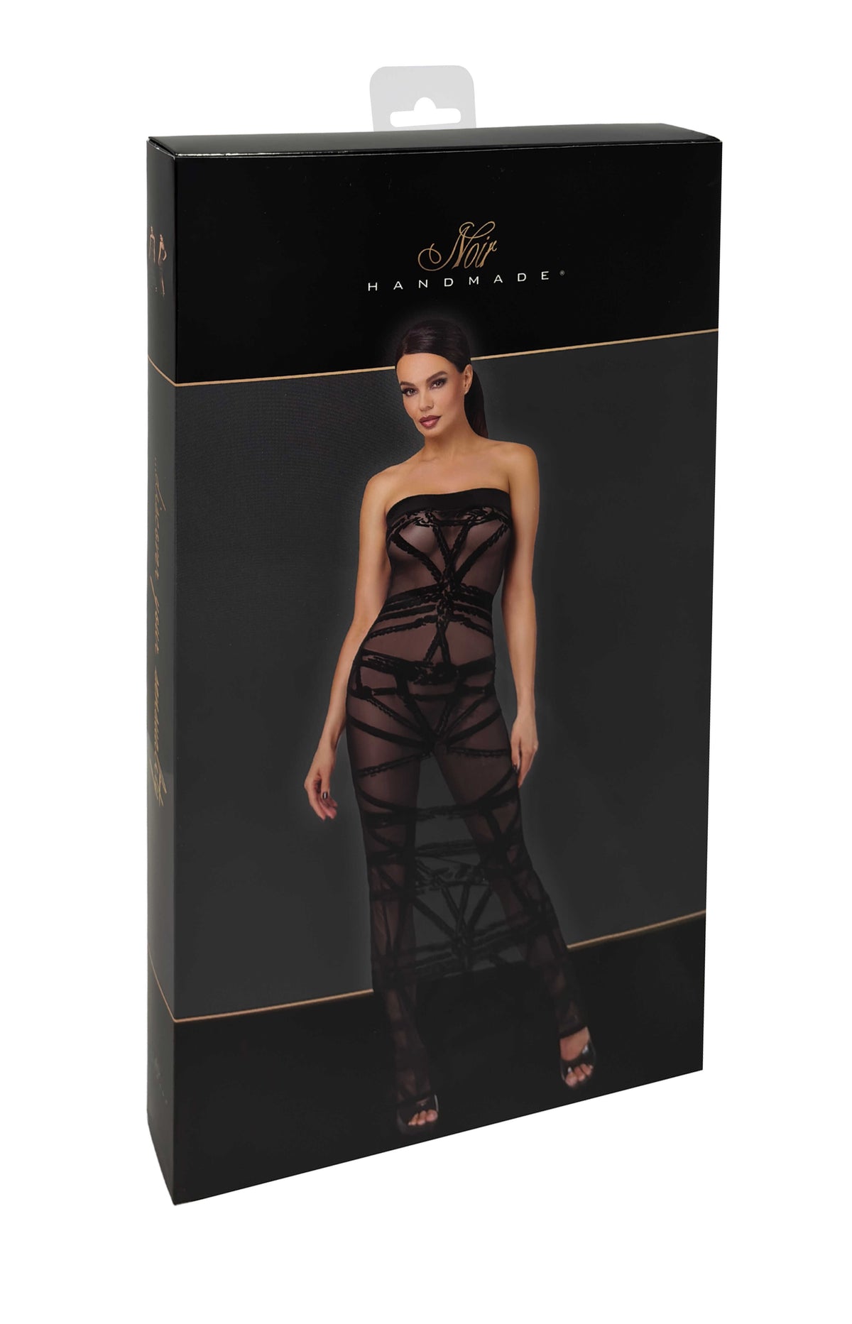 One more view of the Bondesque black flocked tulle long dress