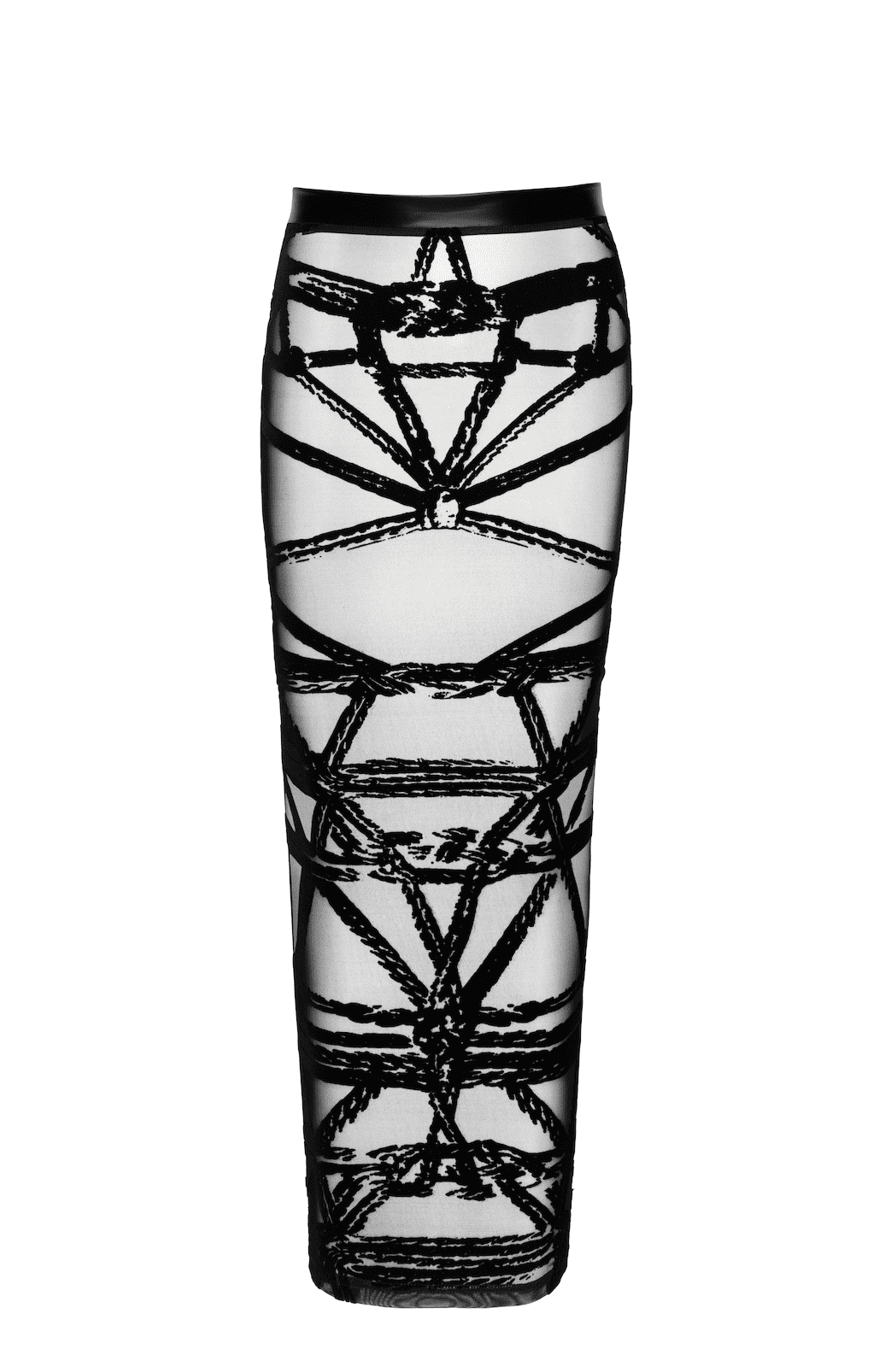 An additional view of the Bondesque black flocked tulle long skirt