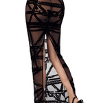 The Bondesque black flocked tulle long skirt seen from another angle