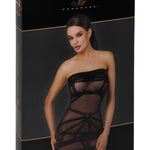 The Bondesque black flocked tulle mini dress, seen from a different angle