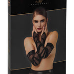 The Bondesque black flocked tulle opera gloves seen from another angle