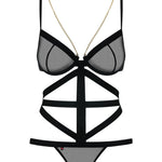 The Bondy black bandage teddy, featuring jewelry-chain details