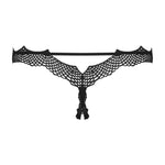 An additional view of the Bravelle black mesh crotchless thong