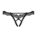 The Bravelle black mesh crotchless thong, featuring an open crotch