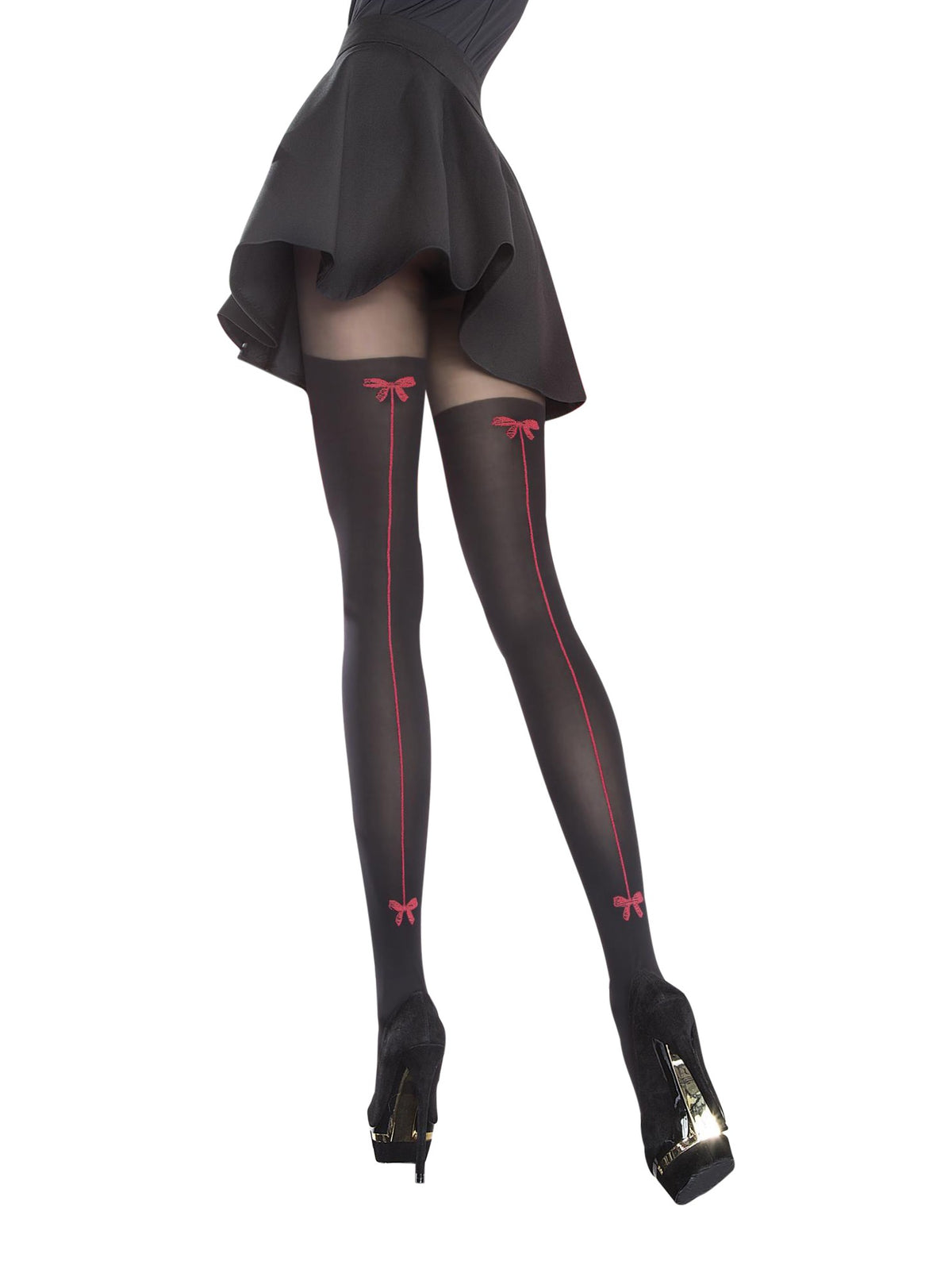 Another angle of the Canella black and red tights