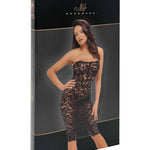The Catalyst black floral lace midi dress, seen from a different angle