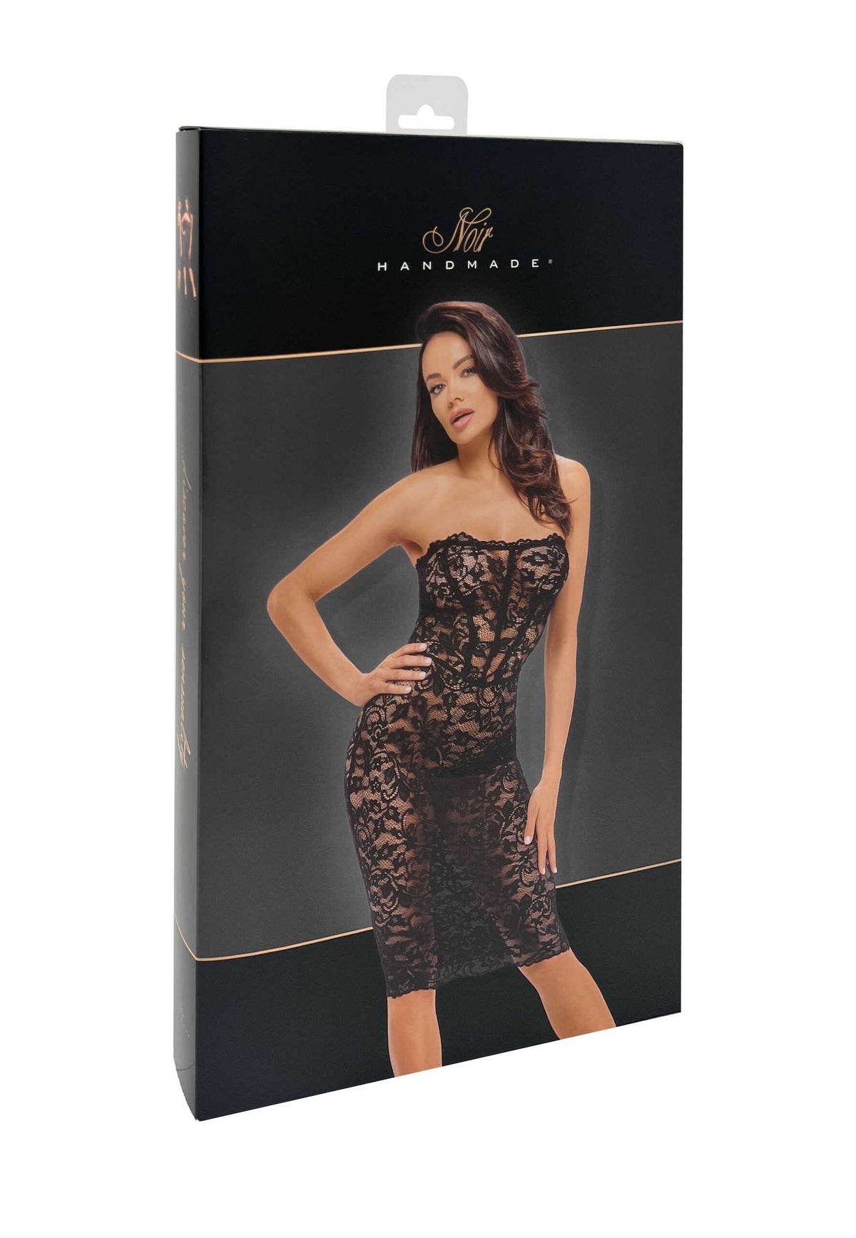 The Catalyst black floral lace midi dress, seen from a different angle