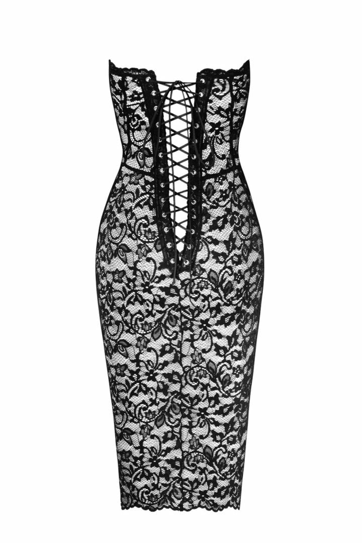 A further look at the Catalyst black floral lace midi dress