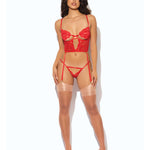 Alternate view of the red lace and mesh bustier set