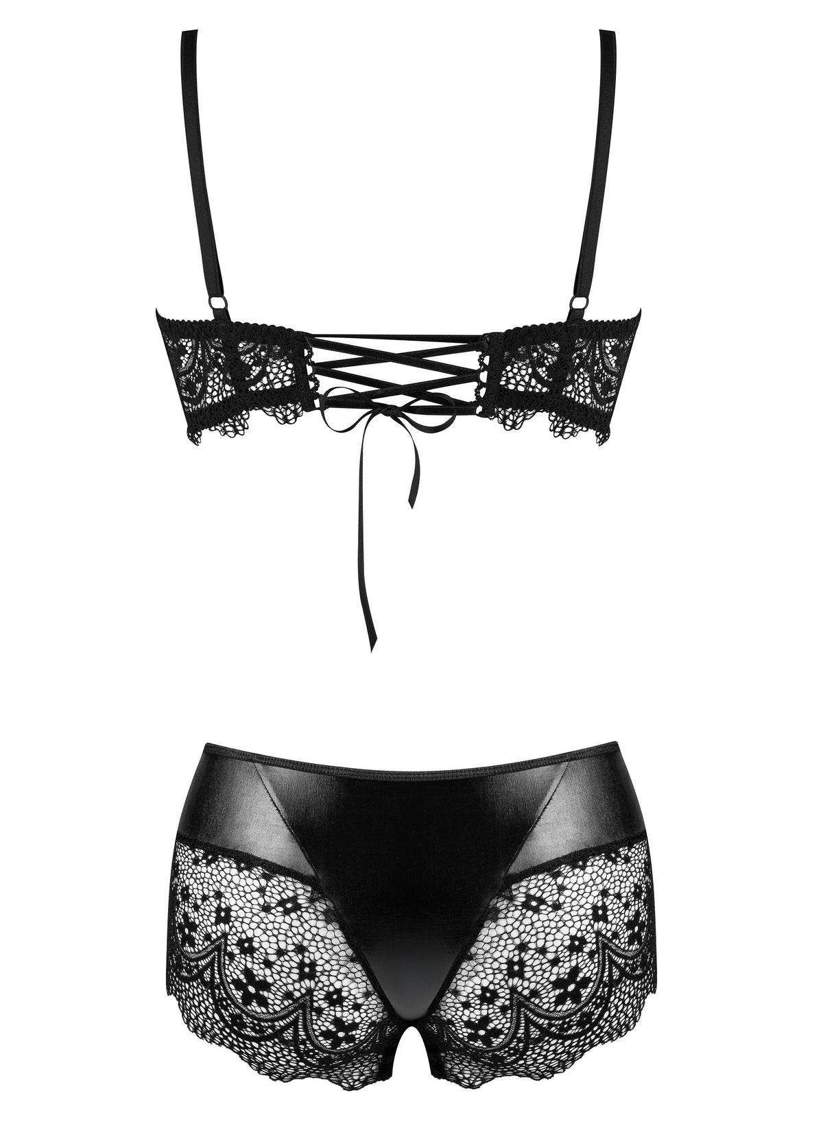 The Charm black lace bra and panty set, seen from a different angle
