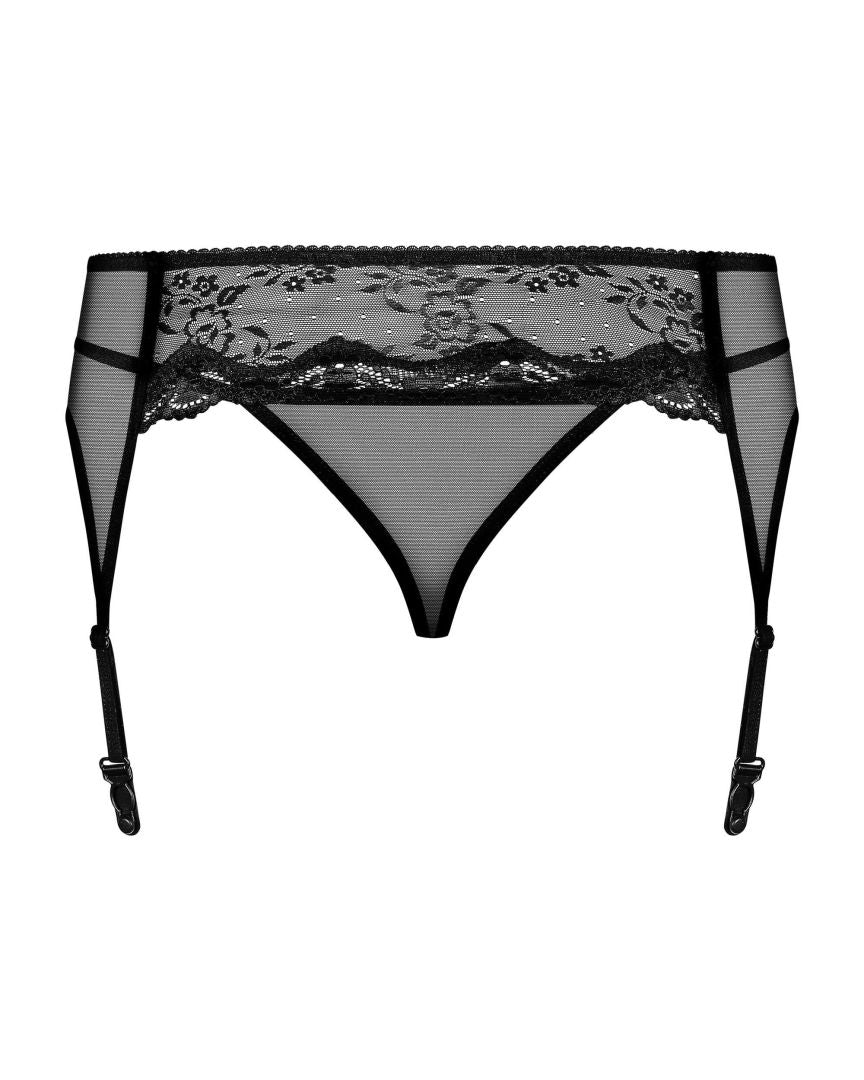 An additional view of the Charms black lace garter belt