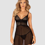 The Chemeris black sheer babydoll and thong, featuring delicate lace accents