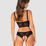 An additional view of the Chic Amoria black crotchless set