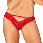The Chilisa red lace cut-out panties with a heart accent studded with zircons