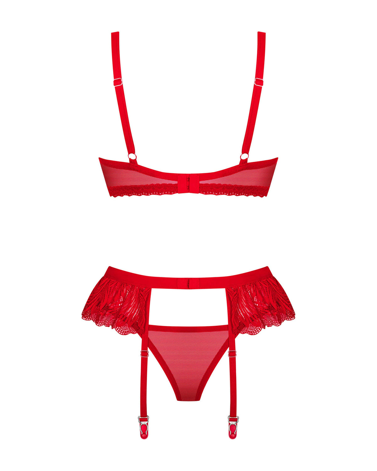 The Chilisa red three-piece lace set, seen from a different angle