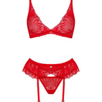 A further look at the Chilisa red three-piece lace set