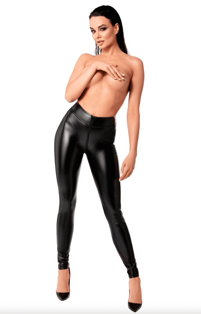 The Chimera black power wetlook leggings made from a polyester and elastane blend with polymer coating