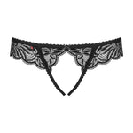 An additional view of the Contica black lace crotchless thong