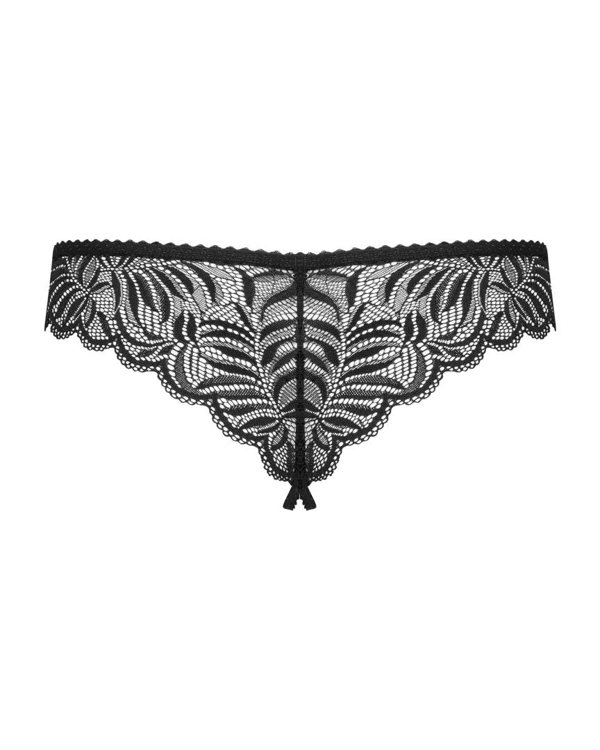 The Contica black lace crotchless thong made from soft multistretch fabric