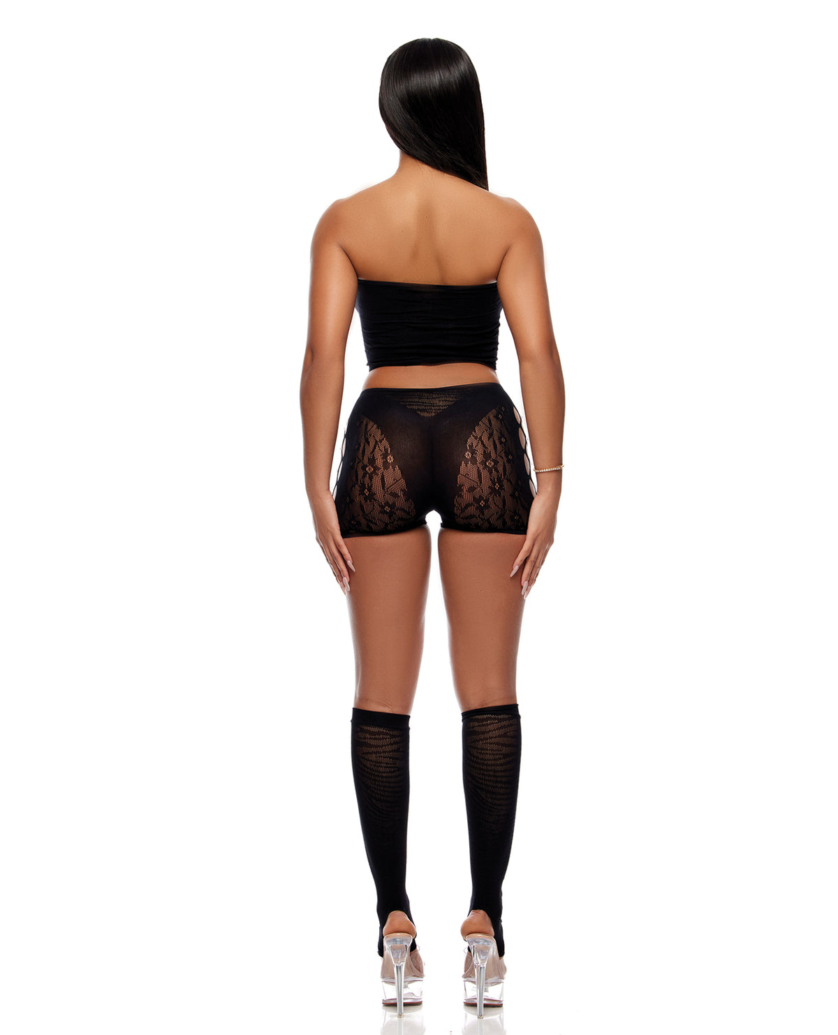 Alternate view of the black seamless bodystocking set