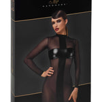 The Crossfire black mesh and wetlook mini dress, seen from a different angle