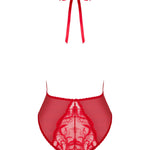 The Dagmarie red lace crotchless teddy seen from another angle