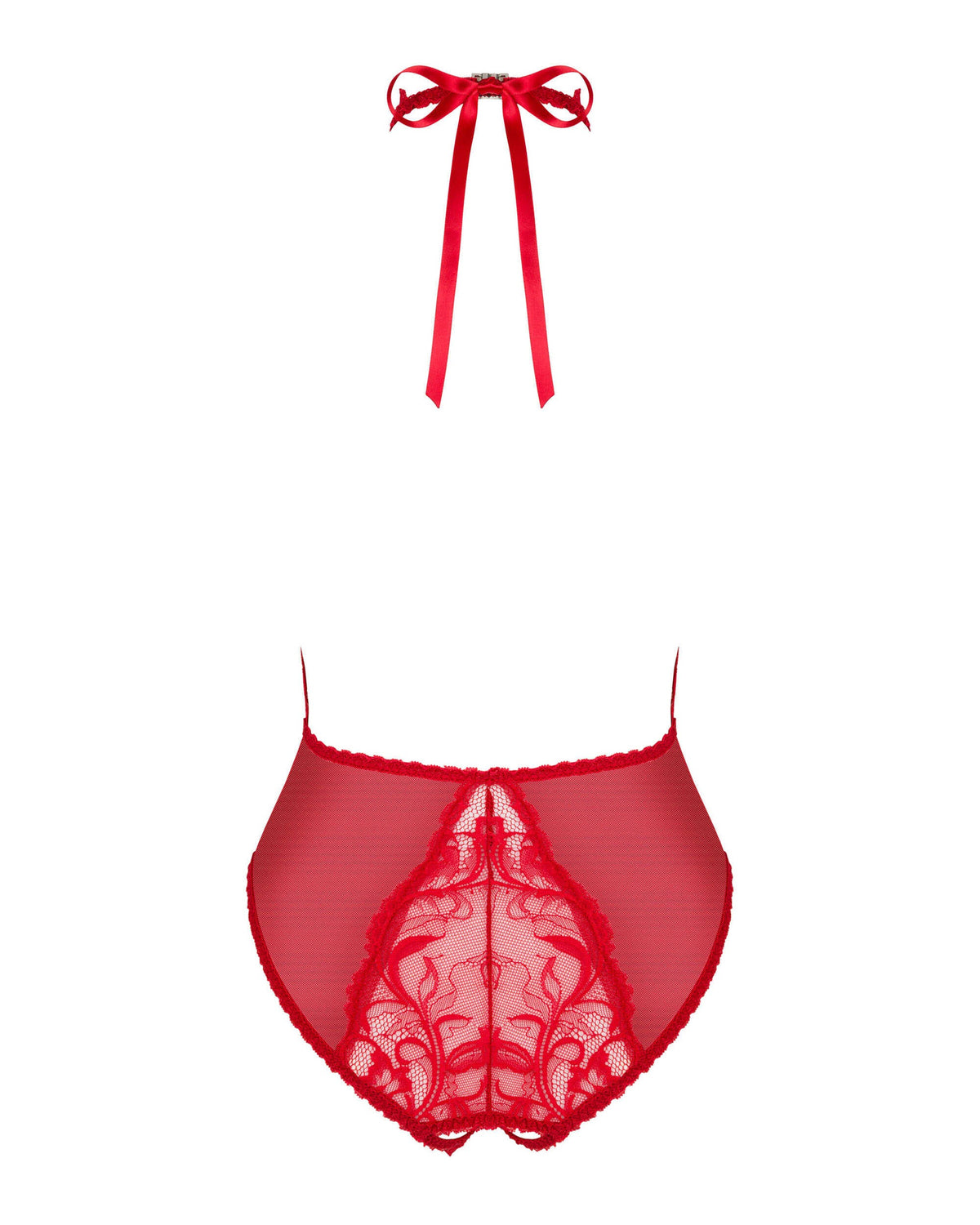 The Dagmarie red lace crotchless teddy seen from another angle
