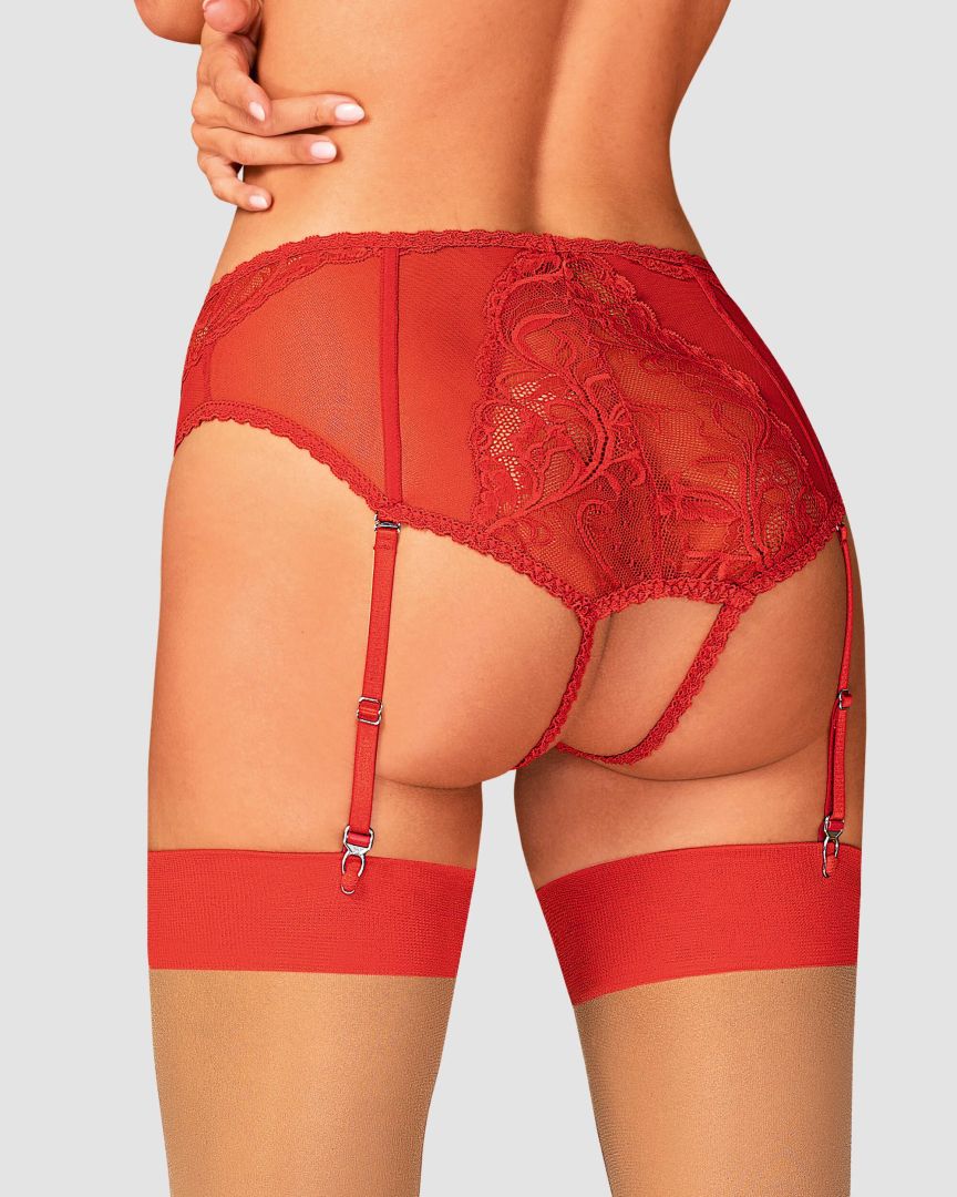 The Dagmarie red lace garter panties with detachable adjustable garter straps