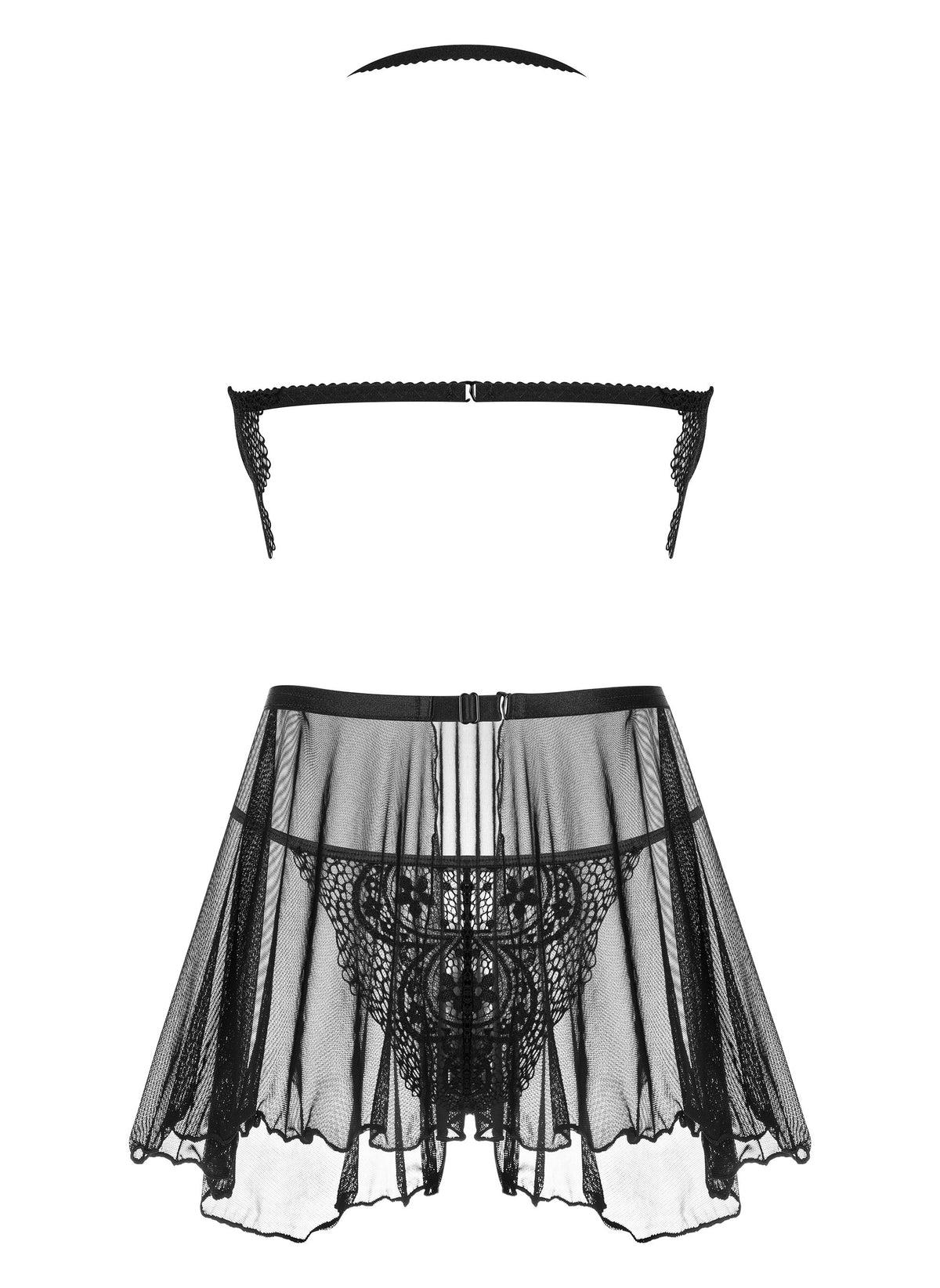 The Dark Mirage black lace bralette chemise, featuring matching thong panties