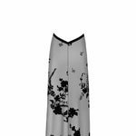 The Divinity black long flocked mesh dress, featuring a front slit