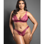 Plus size Domina berry lace and leatherette bralette and panty set by Domina by Fantasy