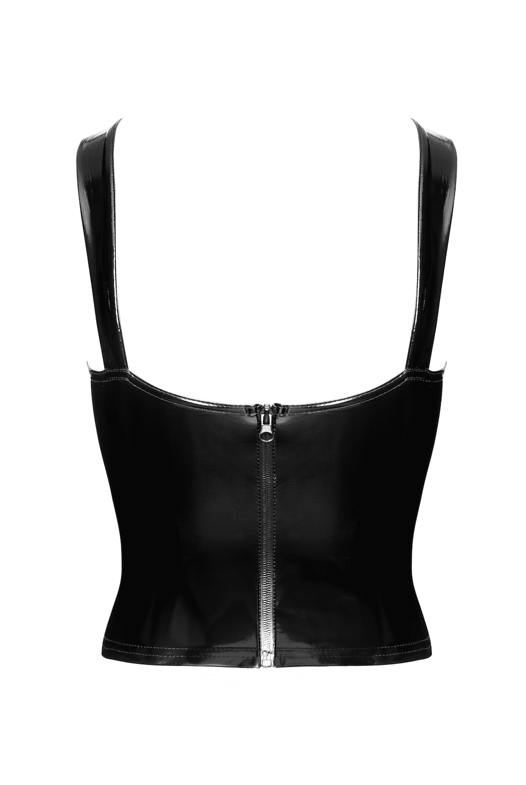 The Dominae black PVC corset top, seen from a different angle
