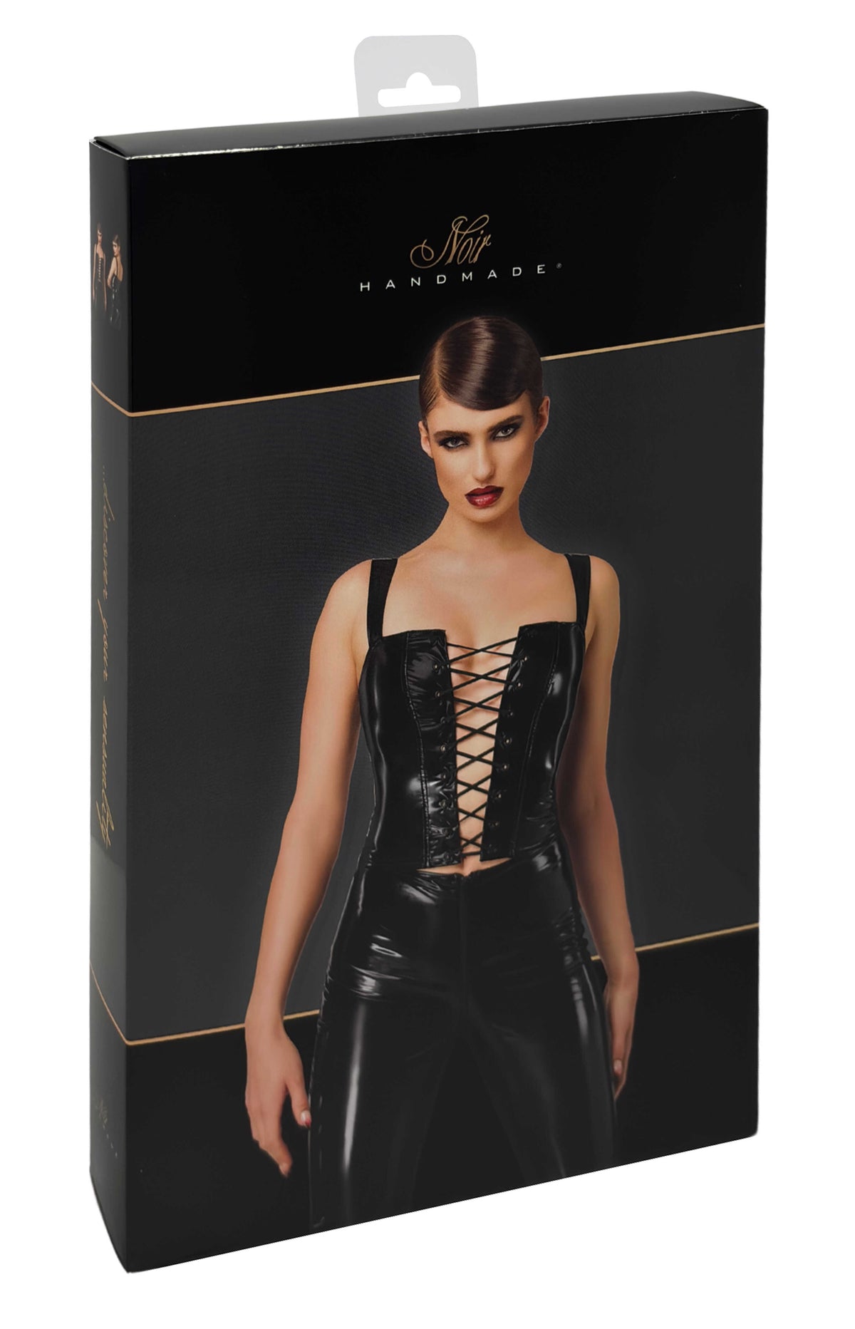 One more view of the Dominae black PVC corset top