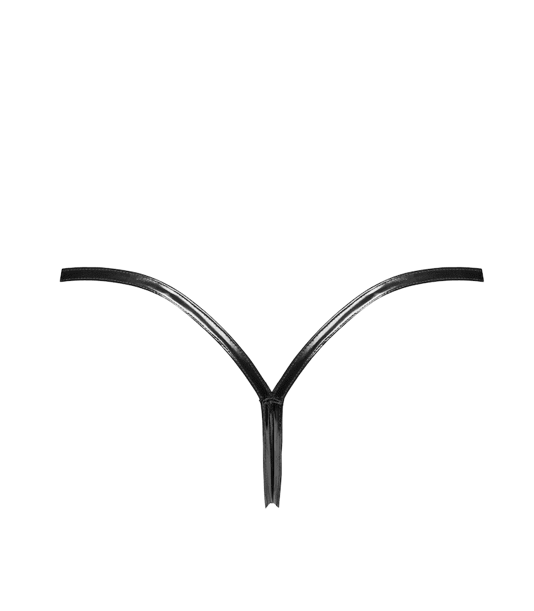 An additional view of the Dominae black PVC string panty