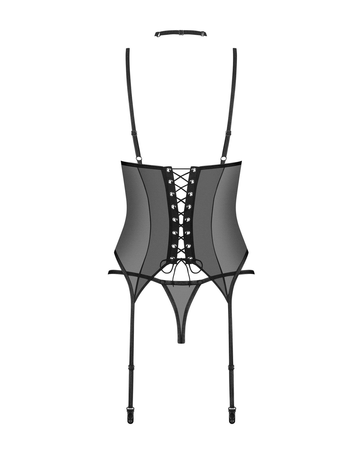 The Donarella black corset and thong, seen from a different angle