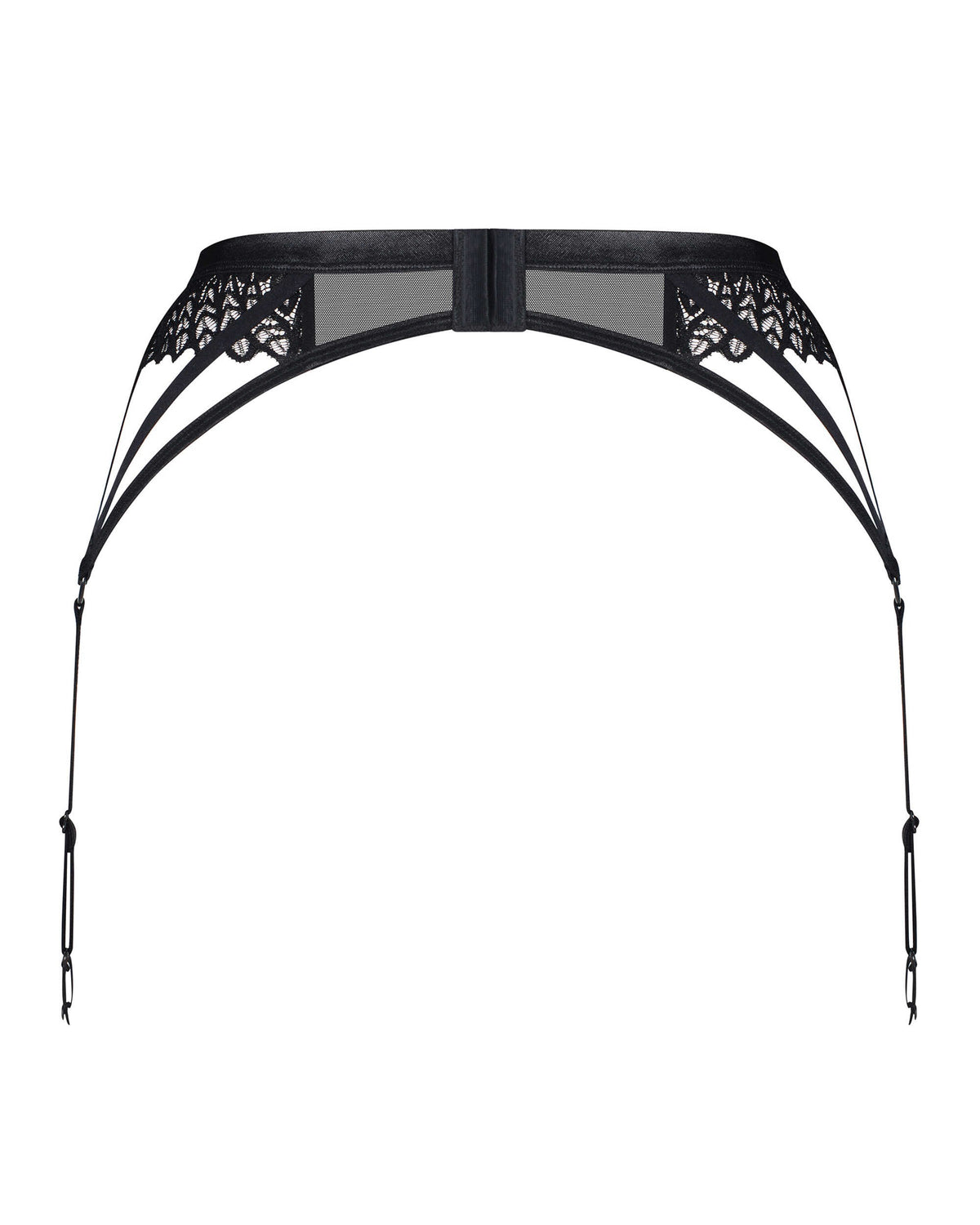An additional view of the Donarella black garter belt