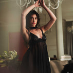The Donarella black lace babydoll and thong seen from another angle